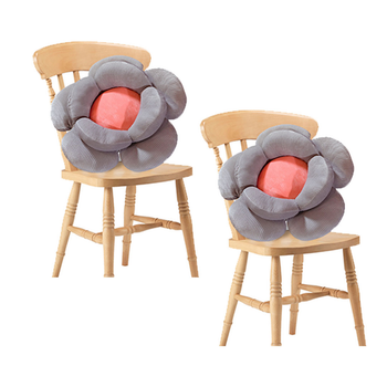 2X Grey Double Flower Shape Cushion Soft Bedside Floor Plush Pillow Home Decor image
