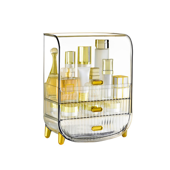 3 Tier Transparent Multifunctional Countertop Cosmetic Storage Makeup Perfume Skincare Display Stand Shelf Drawer Type Organiser image