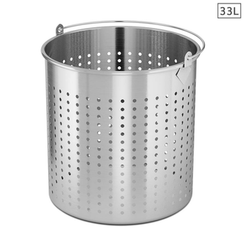 33L 18/10 Stainless Steel Perforated Stockpot Basket Pasta Strainer with Handle image