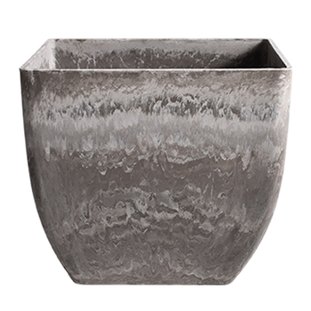 27cm Rock Grey Square Resin Plant Flower Pot in Cement Pattern Planter Cachepot for Indoor Home Office image
