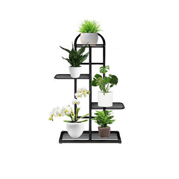 4 Tier 5 Pots Black Metal Plant Stand Flowerpot Display Shelf Rack Indoor Home Office Decor image