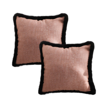 2X 50cm Mid-century Style Raised Embroidery Texture Edged Square Throw Pillow image
