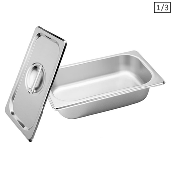 Gastronorm GN Pan Full Size 1/3 GN Pan 6.5 cm Deep Stainless Steel Tray With Lid image