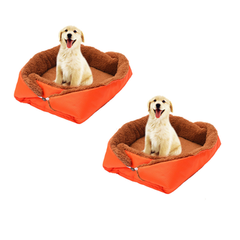 2X Orange Dual-purpose Cushion Nest Cat Dog Bed Warm Plush Kennel Mat Pet Home Travel Essentials image