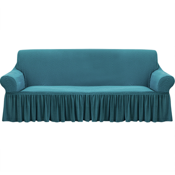 3-Seater Blue Sofa Cover with Ruffled Skirt Couch Protector High Stretch Lounge Slipcover Home Decor image