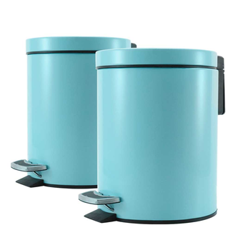 2X 7L Foot Pedal Stainless Steel Rubbish Recycling Garbage Waste Trash Bin Round Blue image