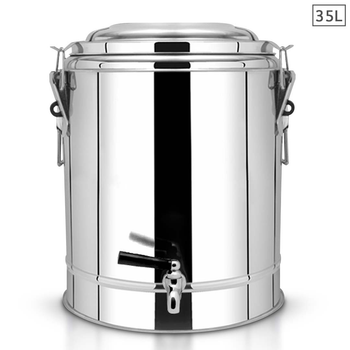 35L Stainless Steel Insulated Stock Pot Dispenser Hot & Cold Beverage Container With Tap image