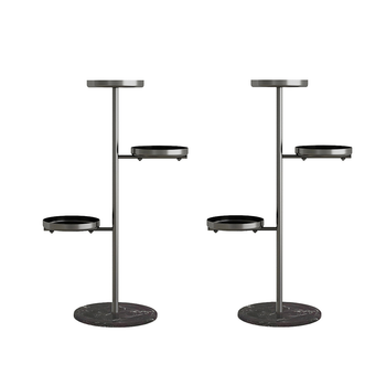 2X 3 Tier Black Round Plant Stand Flowerpot Tray Display Living Room Balcony Metal Decorative Shelf image