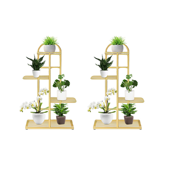 2X 4 Tier 5 Pots Gold Metal Plant Stand Flowerpot Display Shelf Rack Indoor Home Office Decor image