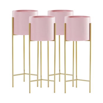 4X 2 Layer 42cm Gold Metal Plant Stand with Pink Flower Pot Holder Corner Shelving Rack Indoor Display image
