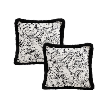 2X 45cm Pillow French Cover Style Floral Jacquard Woven Decorative Fringe Throw Pillow image