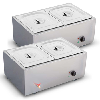 2X Stainless Steel 2 X 1/2 GN Pan Electric Bain-Marie Food Warmer with Lid image