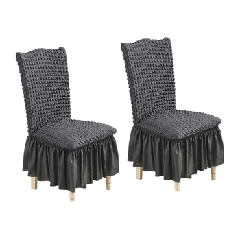2X Dark Grey Chair Cover Seat Protector with Ruffle Skirt Stretch Slipcover Wedding Party Home Decor image