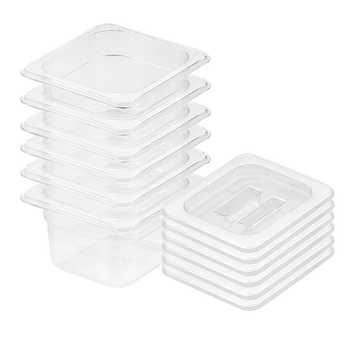 100mm Clear Gastronorm GN Pan 1/6 Food Tray Storage Bundle of 6 with Lid image