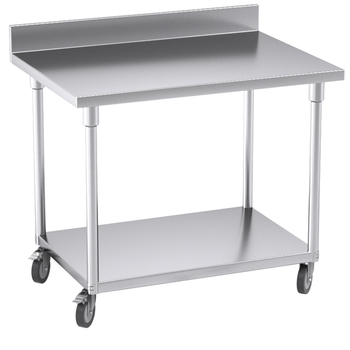100cm Commercial Catering Kitchen Stainless Steel Prep Work Bench Table with Backsplash and Caster Wheels image