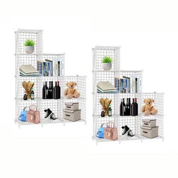2X White Portable 9-Cube 3 Column Storage Organiser Foldable DIY Modular Grid Space Saving Shelf 149cm image
