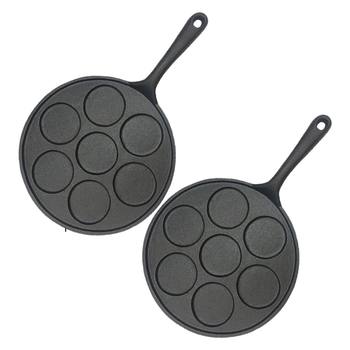 2X 23cm Cast Iron Takoyaki Fry Pan Octopus Balls Maker 7 Hole Cavities Grill Mold image