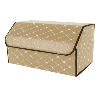 Leather Car Boot Collapsible Foldable Trunk Cargo Organizer Portable Storage Box Beige/Gold Stitch Large image