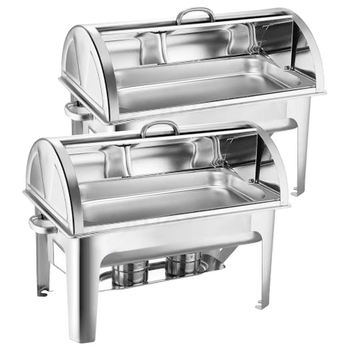 2X 9L Stainless Steel Full Size Roll Top Chafing Dish Food Warmer image