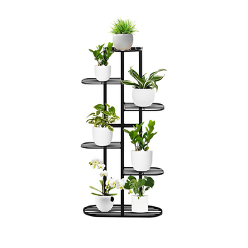 6 Tier 7 Pots Black Metal Plant Rack Flowerpot Storage Display Stand Holder Home Garden Decor image