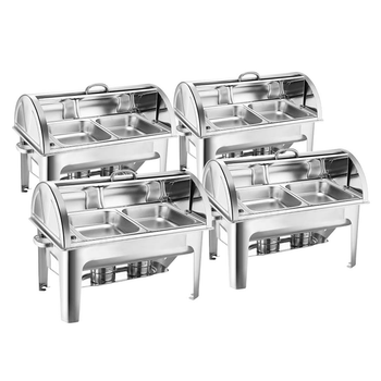 4X 4.5L Dual Tray Stainless Steel Roll Top Chafing Dish Food Warmer image