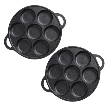 2X 31.5cm Cast Iron Takoyaki Fry Pan Octopus Balls Maker 7 Hole Cavities Grill Mold image