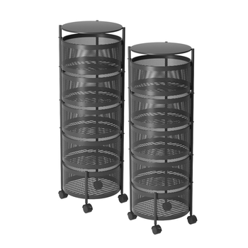 2X 5 Tier Steel Round Rotating Kitchen Cart Multi-Functional Shelves Portable Storage Organizer with Wheels image