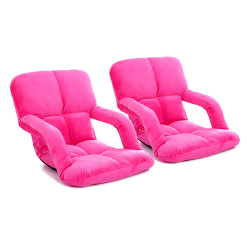 2X Foldable Lounge Cushion Adjustable Floor Lazy Recliner Chair with Armrest Pink image