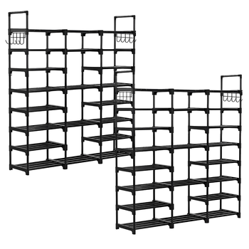 2X 21-Shelf Tier Shoe Storage Shelf Space-Saving Caddy Rack Organiser with Handle image