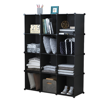 4 Tier 12-Cube Black Portable Wardrobe Divide-Grid Modular Storage Organiser Foldable Closet image
