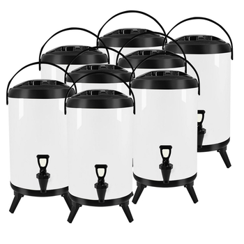 8X 10L Stainless Steel Insulated Milk Tea Barrel Hot and Cold Beverage Dispenser Container with Faucet White image