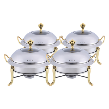 4X Stainless Steel Gold Accents Round Buffet Chafing Dish Cater Food Warmer Chafer with Glass Top Lid image