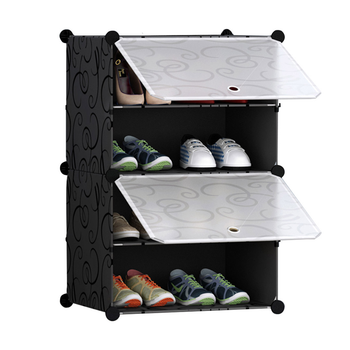4 Tier Shoe Rack Organizer Sneaker Footwear Storage Stackable Stand Cabinet Portable Wardrobe with Cover image