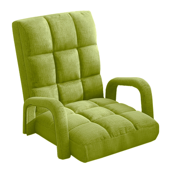Foldable Lounge Cushion Adjustable Floor Lazy Recliner Chair with Armrest Yellow Green image