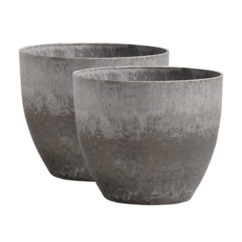 2X 27cm Rock Grey Round Resin Plant Flower Pot in Cement Pattern Planter Cachepot for Indoor Home Office image
