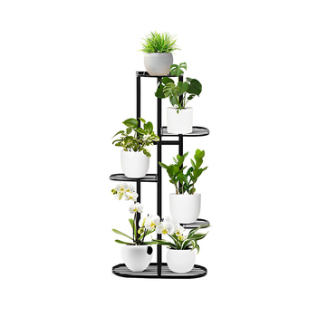 5 Tier 6 Pots Black Metal Plant Rack Flowerpot Storage Display Stand Holder Home Garden Decor image