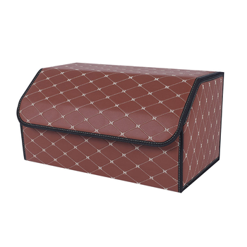 Leather Car Boot Collapsible Foldable Trunk Cargo Organizer Portable Storage Box Coffee/Gold Stitch Large image