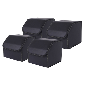 4X Leather Car Boot Collapsible Foldable Trunk Cargo Organizer Portable Storage Box Black Small image