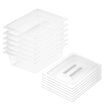 150mm Clear Gastronorm GN Pan 1/2 Food Tray Storage Bundle of 6 with Lid image