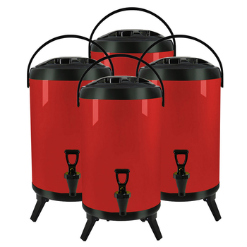 4X 14L Stainless Steel Insulated Milk Tea Barrel Hot and Cold Beverage Dispenser Container with Faucet Red image