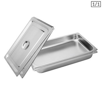 2X Gastronorm GN Pan Full Size 1/1 GN Pan 6.5cm Deep Stainless Steel Tray With Lid image