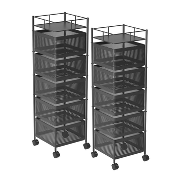 2X 5 Tier Steel Square Rotating Kitchen Cart Multi-Functional Shelves Portable Storage Organizer with Wheels image