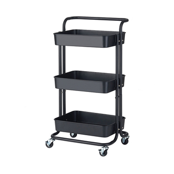 3 Tier Steel Black Movable Kitchen Cart Multi-Functional Shelves Portable Storage Organizer with Wheels image