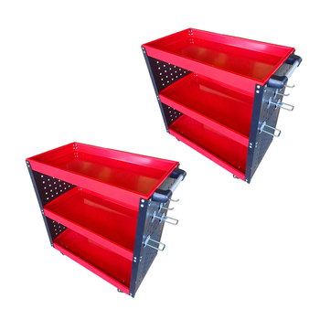 3 Tier Tool Storage Cart Portable Service Utility Heavy Duty Mobile Trolley with Hooks Red image
