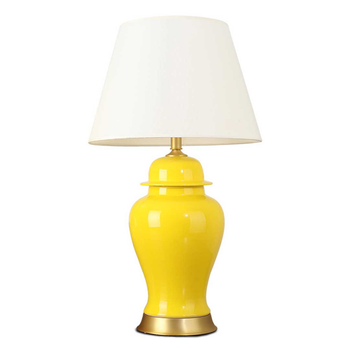 Oval Ceramic Table Lamp with Gold Metal Base Desk Lamp Yellow image