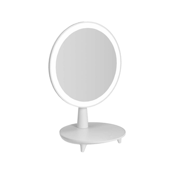 Round White Rechargeable LED Light Makeup Mirror Tabletop Vanity Home Decor image