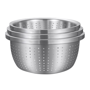 Stainless Steel Nesting Basin Colander Perforated Kitchen Sink Washing Bowl Metal Basket Strainer Set of 3 image