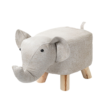 Beige Children Bench Elephant Character Round Ottoman Stool Soft Small Comfy Seat Home Decor image