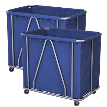 2X Stainless Steel Commercial Large Soiled Linen Laundry Trolley Cart with Wheels Blue image
