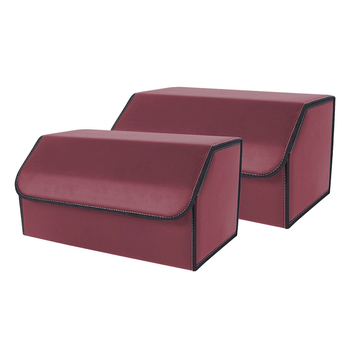 2X Leather Car Boot Collapsible Foldable Trunk Cargo Organizer Portable Storage Box Red Large image